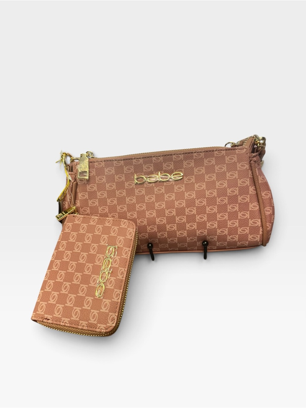 bebe Rose-Tone Logo Jacquard Wristlet & Zip Wallet